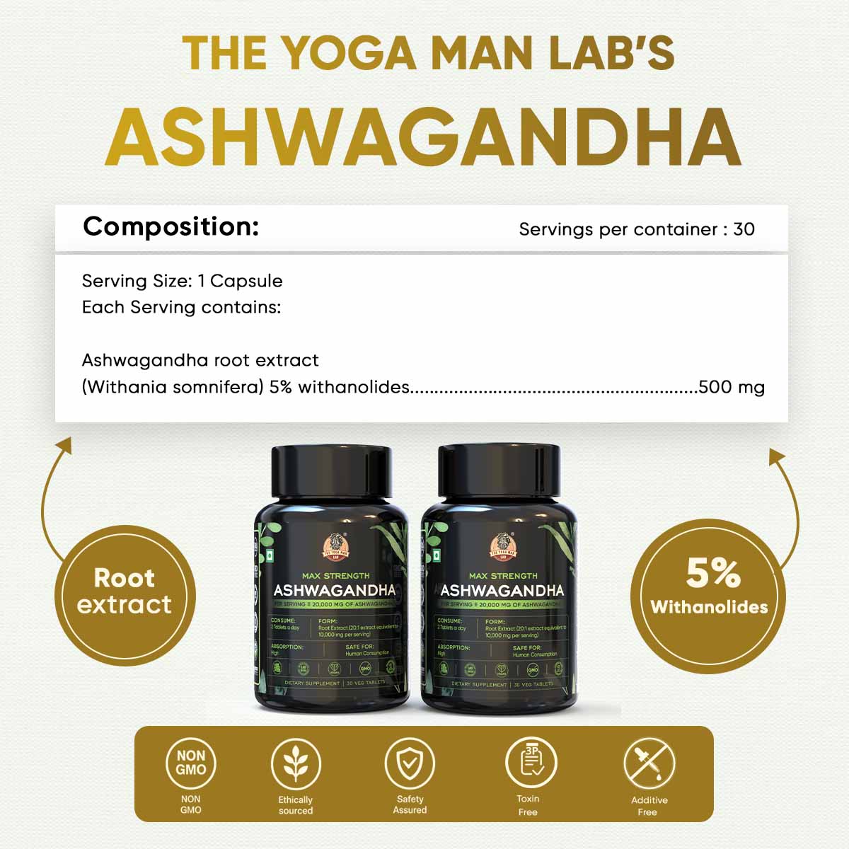 YogaManLab® Ashwagandha Tablets - 100% Lab Certified | Xtra Energy Booster & Stress Reliever - 30 Tablets - Image 11