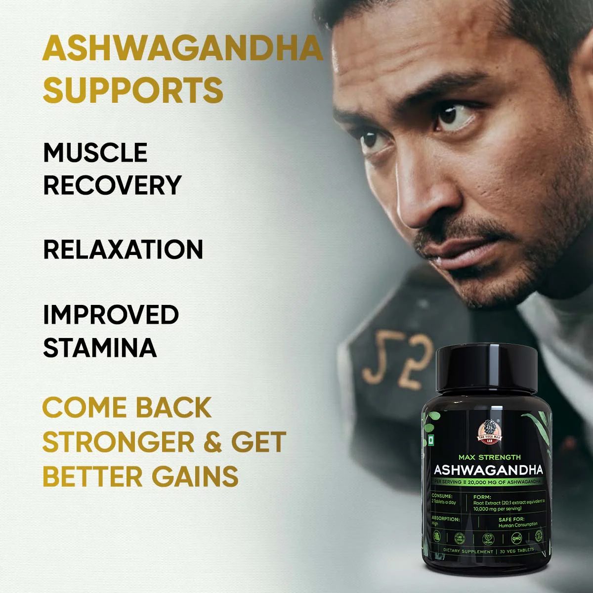 YogaManLab® Ashwagandha Tablets - 100% Lab Certified | Xtra Energy Booster & Stress Reliever - 30 Tablets - Image 12