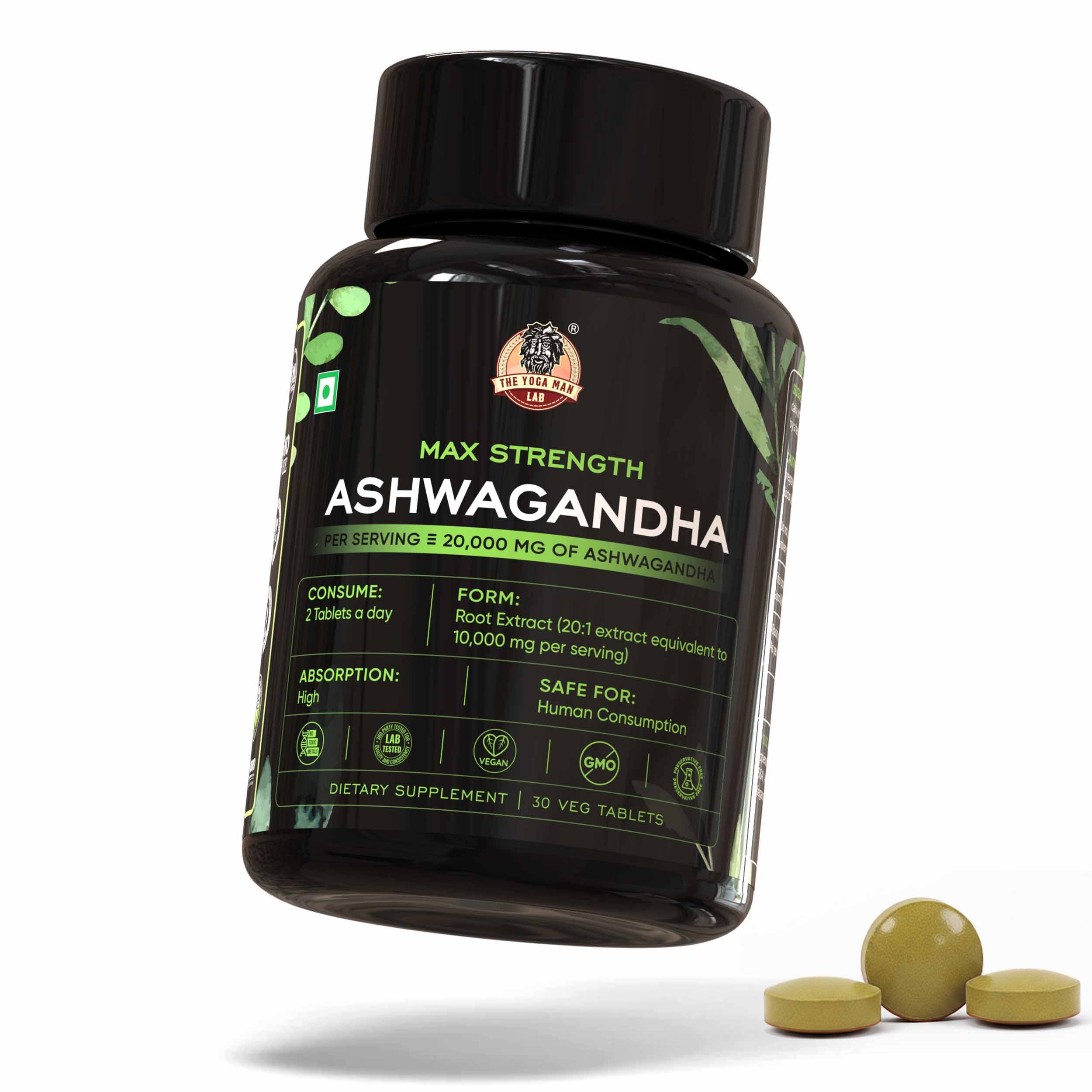 YogaManLab® Ashwagandha Tablets - 100% Lab Certified | Xtra Energy Booster & Stress Reliever - 30 Tablets - Image 14