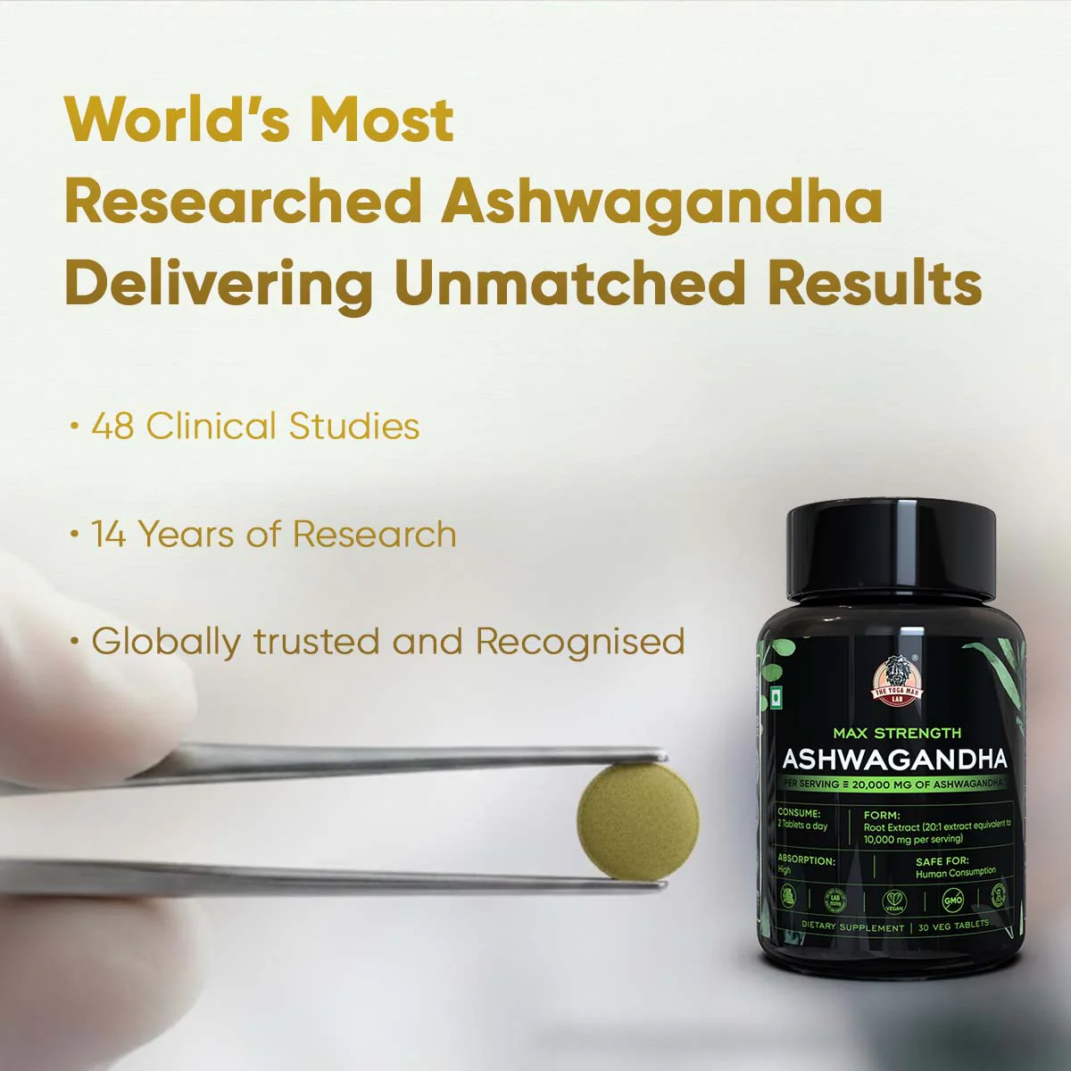 YogaManLab® Ashwagandha Tablets - 100% Lab Certified | Xtra Energy Booster & Stress Reliever - 30 Tablets - Image 5