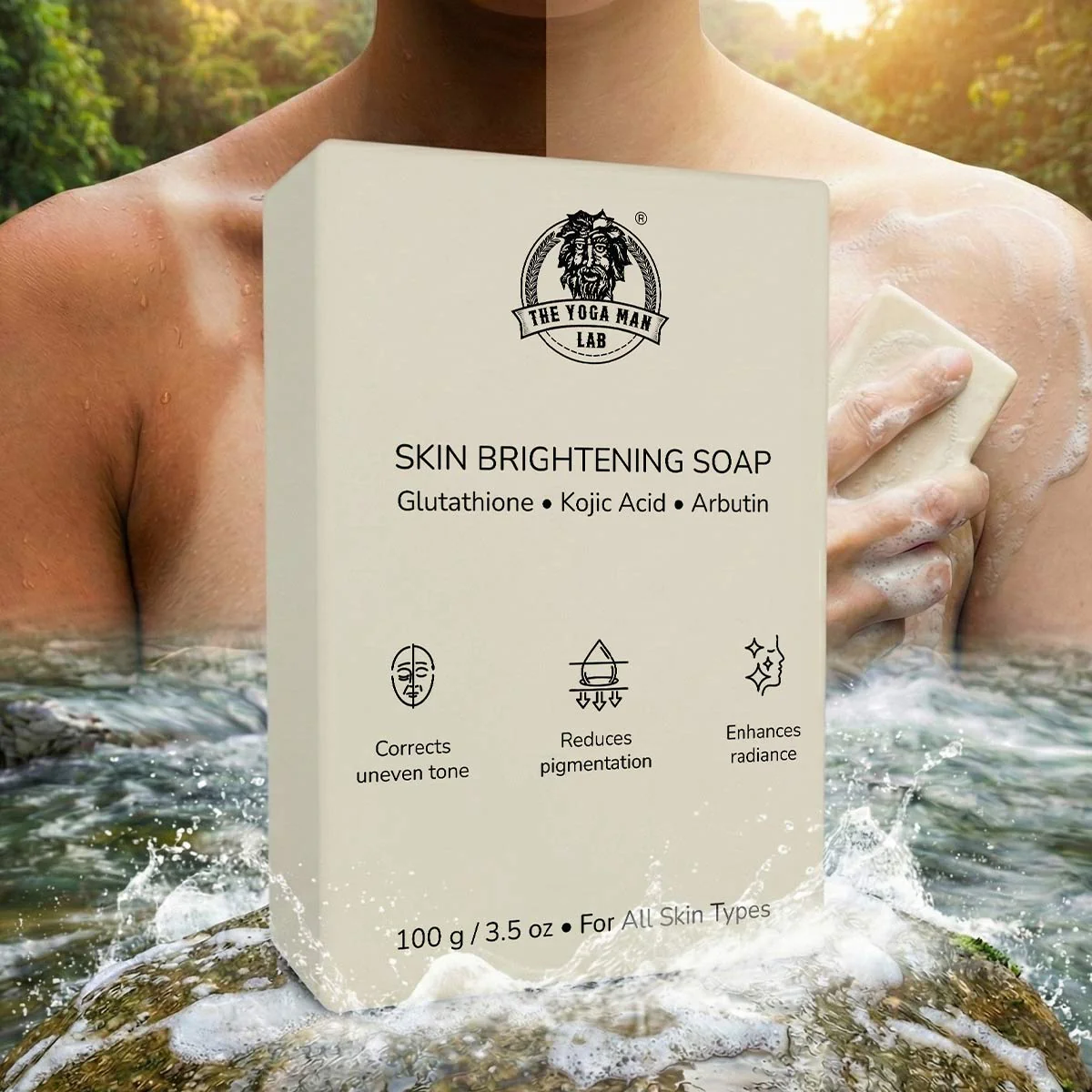 YogaManLab® Glutathione Skin Whitening Kojic Acid Soap | Makes Skin Bright & Glowing | Glutathione, Chandan, Haldi, Kesar, Sandal Wood and Saffron Soap | For Men & Women Skin - Image 3