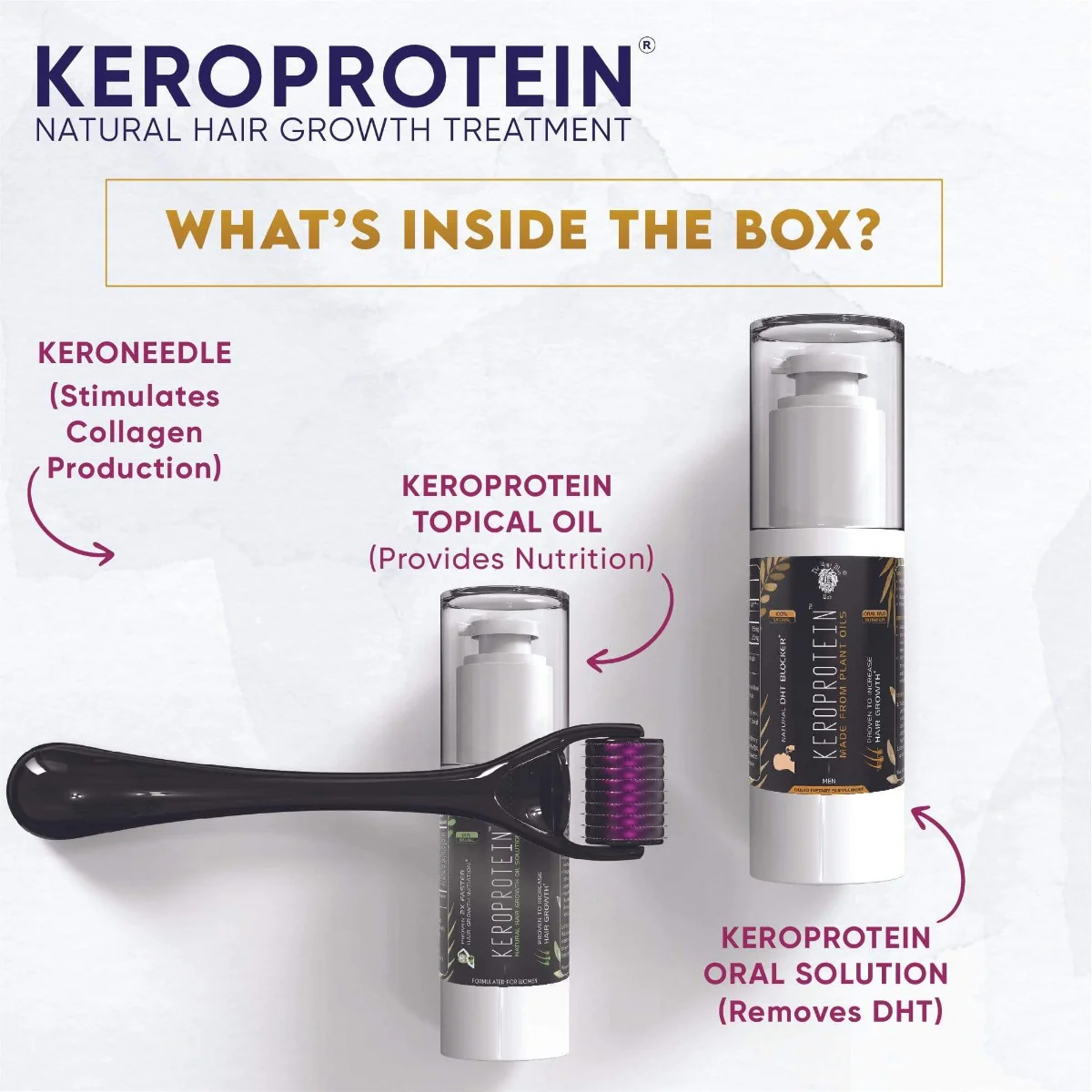 YogaManLab® KEROPROTEIN Hair Growth Kit (Men) | Topical Hair Growth Oil (30ml) + DHT Blocker Oral Oil Shots (30ml)+ Keroneedle 0.5mm |Made From Natural Plant Oils - Image 5