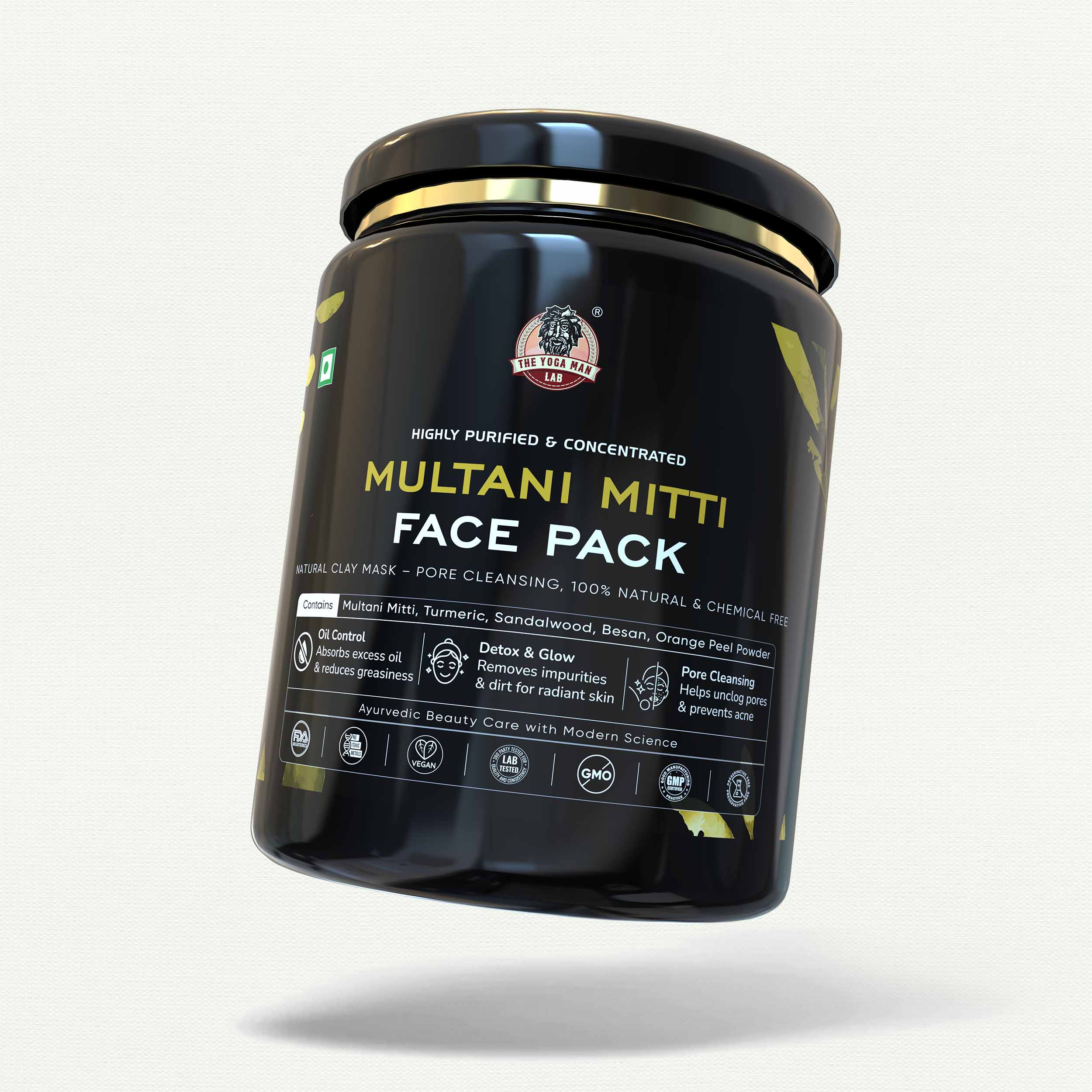 YogaManLab® Multani Mitti Glow Face Pack – For Deep Pore Cleansing, Acne Defense & Tan Removal (With Chandan, Turmeric & Orange Peel) - Image 15