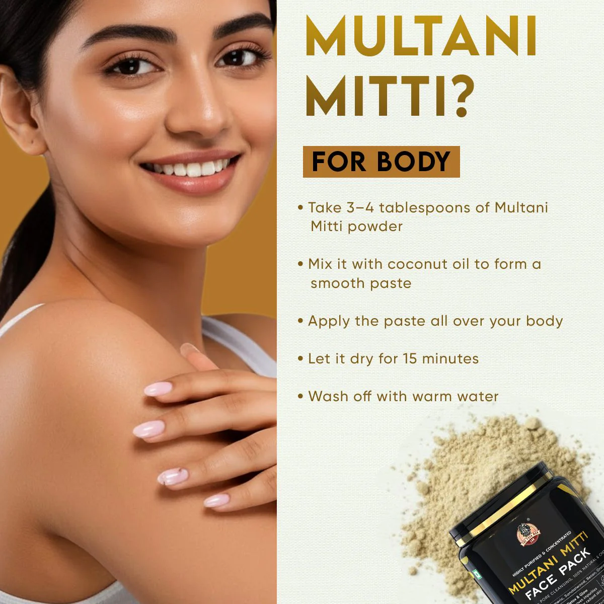YogaManLab® Multani Mitti Glow Face Pack – For Deep Pore Cleansing, Acne Defense & Tan Removal (With Chandan, Turmeric & Orange Peel) - Image 8