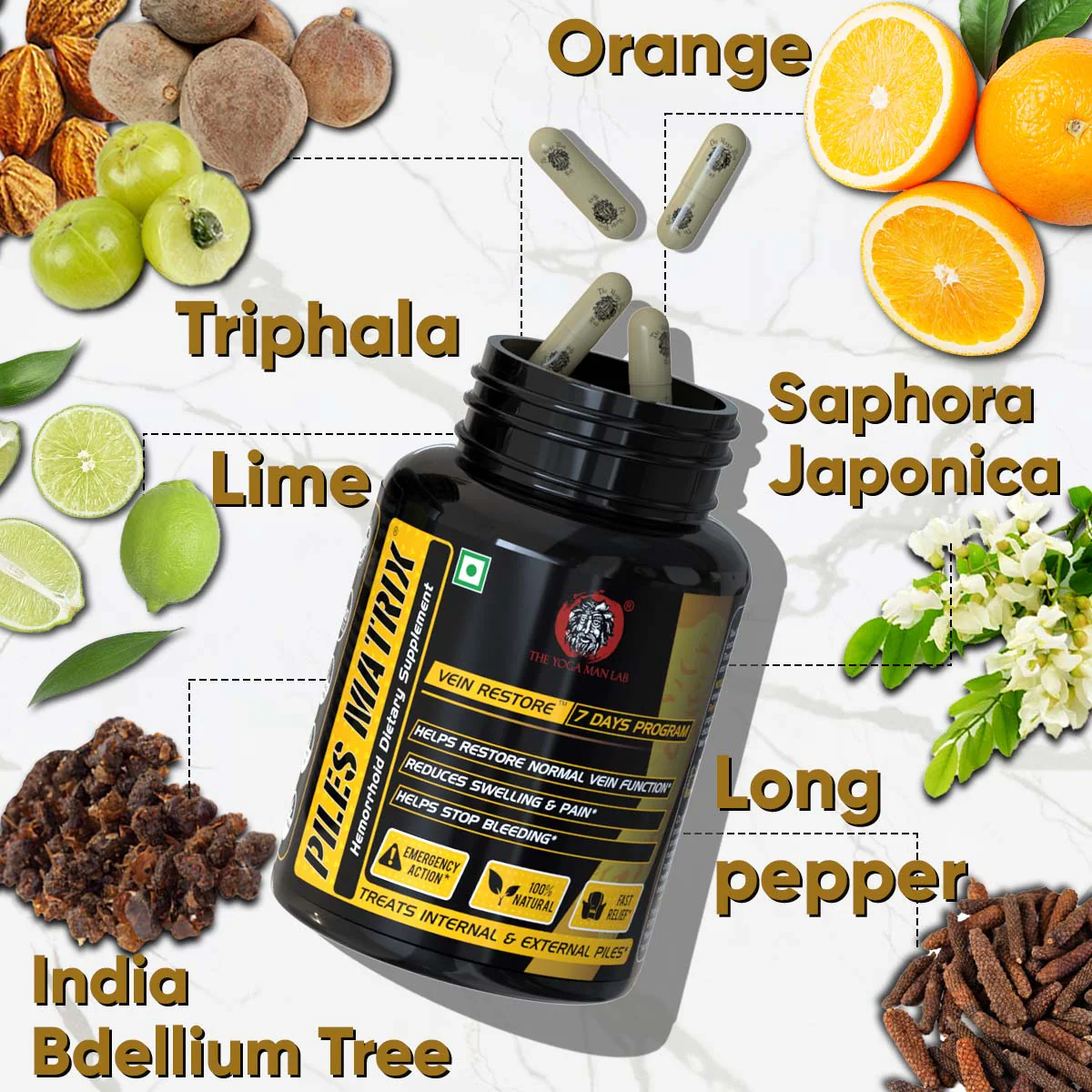 YogaManLab® PILES MATRIX Vein Restore Ayurvedic Medicine | Stops Bleeding, Relieves Pain & Itching | 100% Natural - Image 9