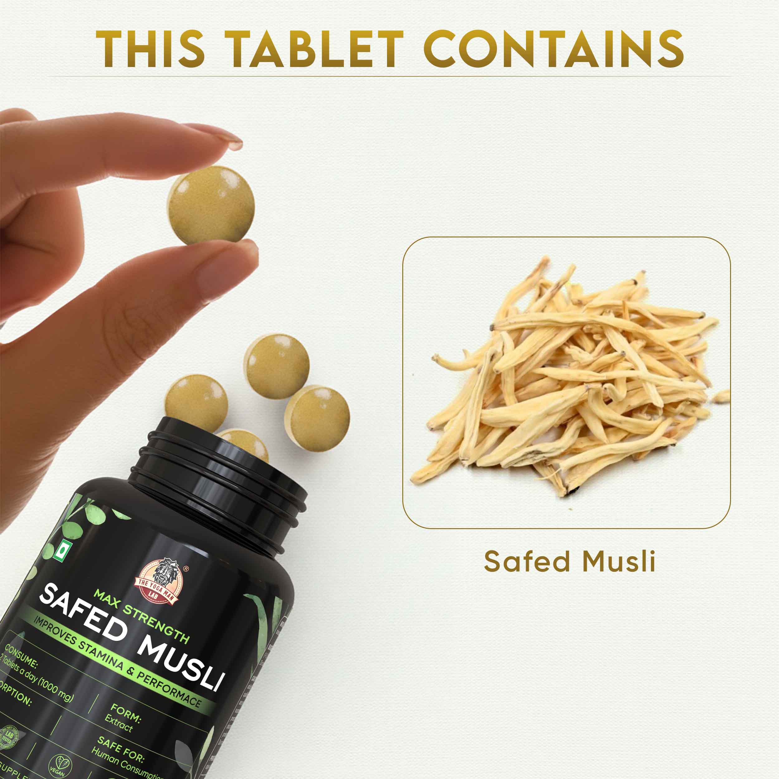 YogaManLab® Safed Musli Tablets – Improves Vitality - Lab Certified, Pesticide Free - 30 Tablets - Image 3