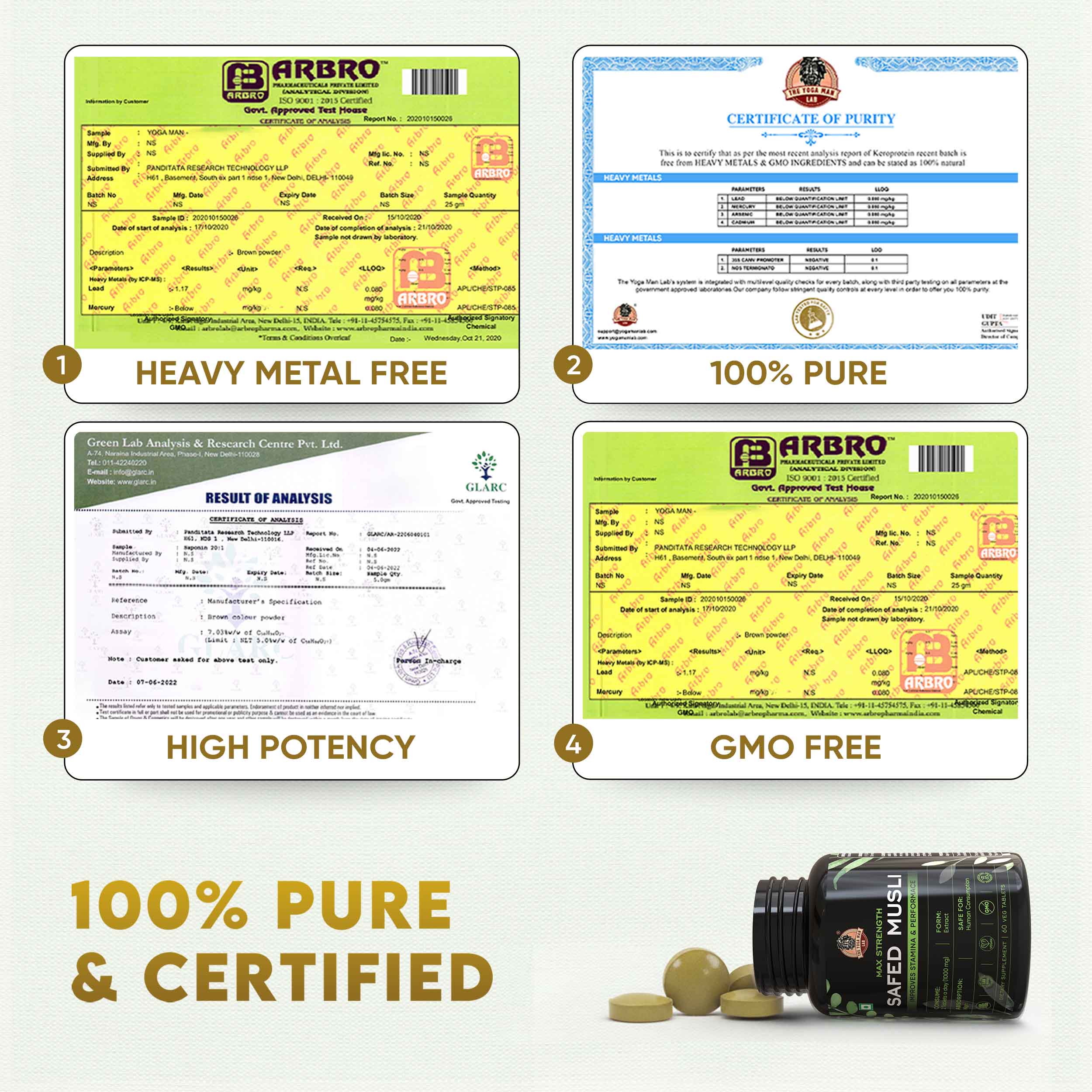 YogaManLab® Safed Musli Tablets – Improves Vitality - Lab Certified, Pesticide Free - 30 Tablets - Image 4