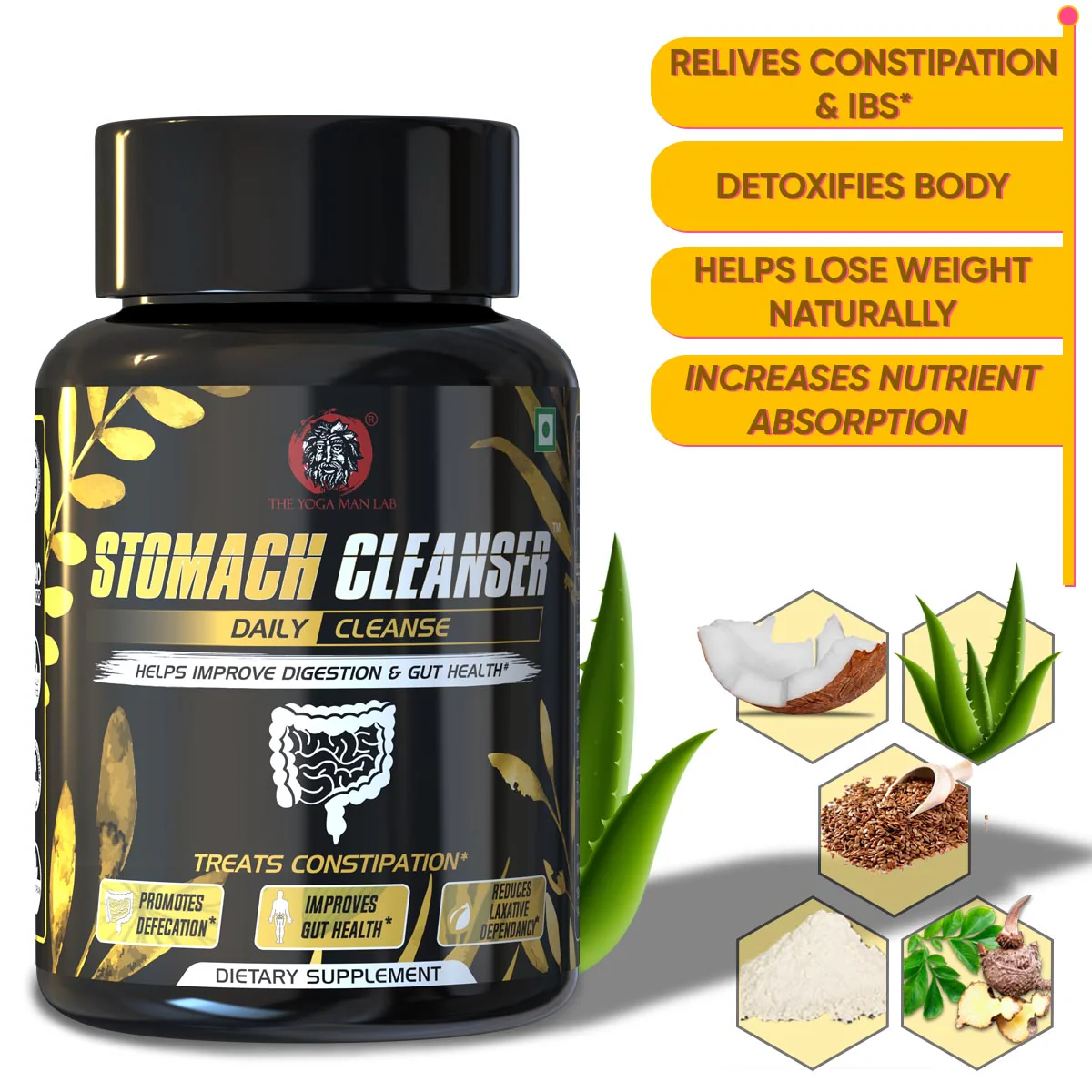 YogaManLab® STOMACH CLEANSER Daily Cleanse Ayurvedic Supplement | Probiotic Soluble Fiber For Smooth Morning Bowel Movement & Constipation Prevention | 100% Natural - Image 7