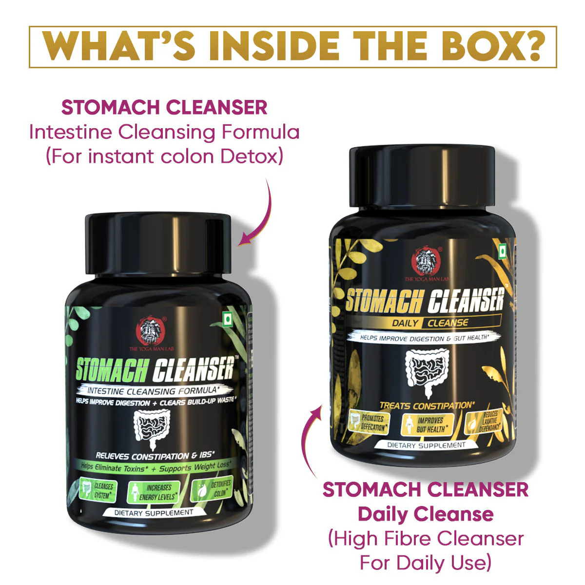 YogaManLab® STOMACH CLEANSER KIT- Intestine Detox + Daily Fiber Cleanse (2 Ayurvedic Supplements) | Probiotic Soluble Fiber Formula For Smooth Bowel Movement | 100% Natural - Image 3