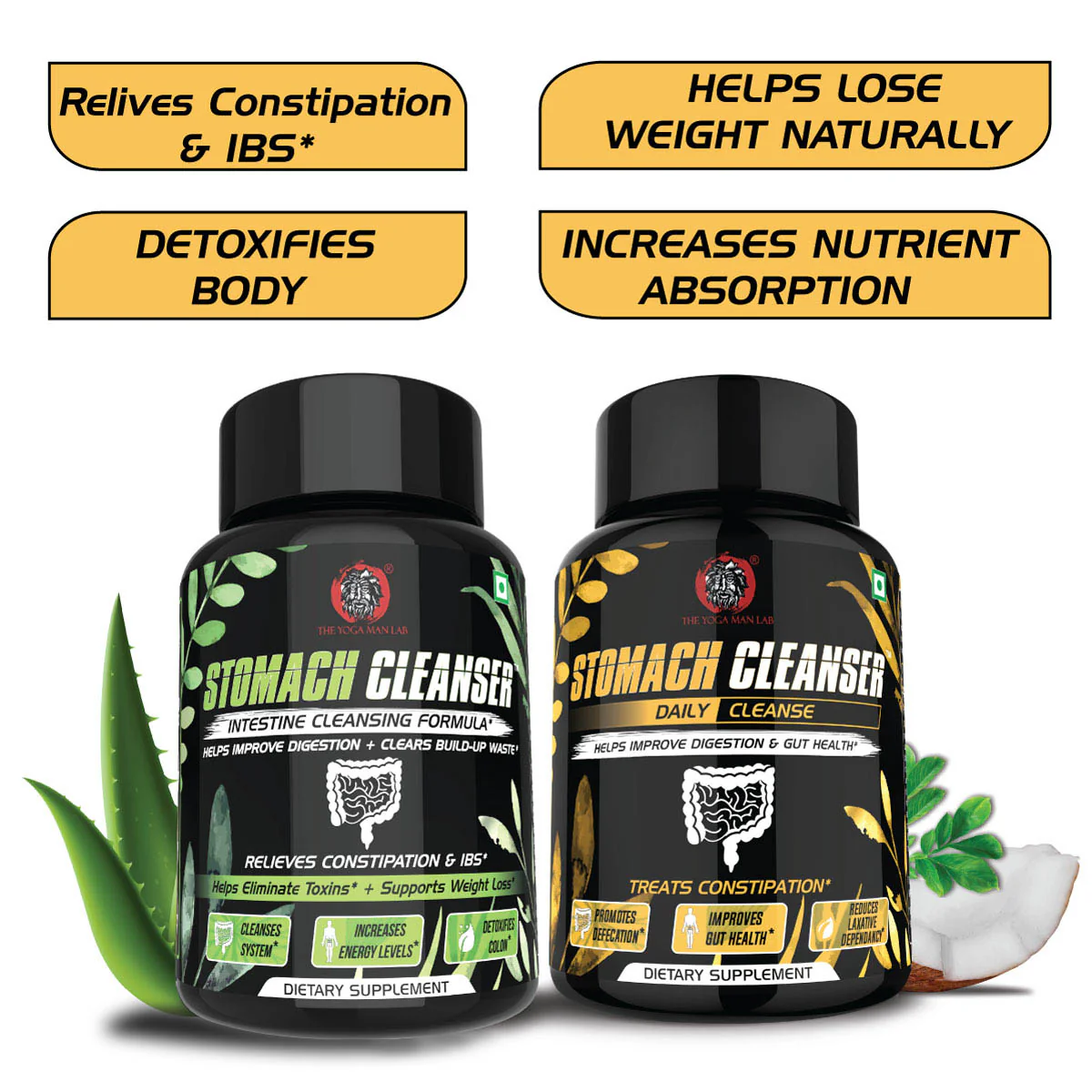 YogaManLab® STOMACH CLEANSER KIT- Intestine Detox + Daily Fiber Cleanse (2 Ayurvedic Supplements) | Probiotic Soluble Fiber Formula For Smooth Bowel Movement | 100% Natural - Image 8