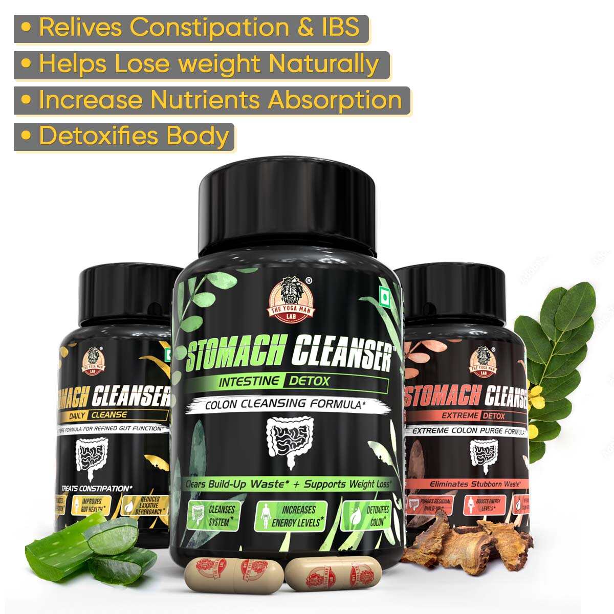 YogaManLab® STOMACH CLEANSER KIT- Extreme Purge + Intestine Detox + Daily Fiber Cleanse (3 Ayurvedic Supplements) | Probiotic Soluble Fiber Formula For Smooth Bowel Movement | 100% Natural - Image 6