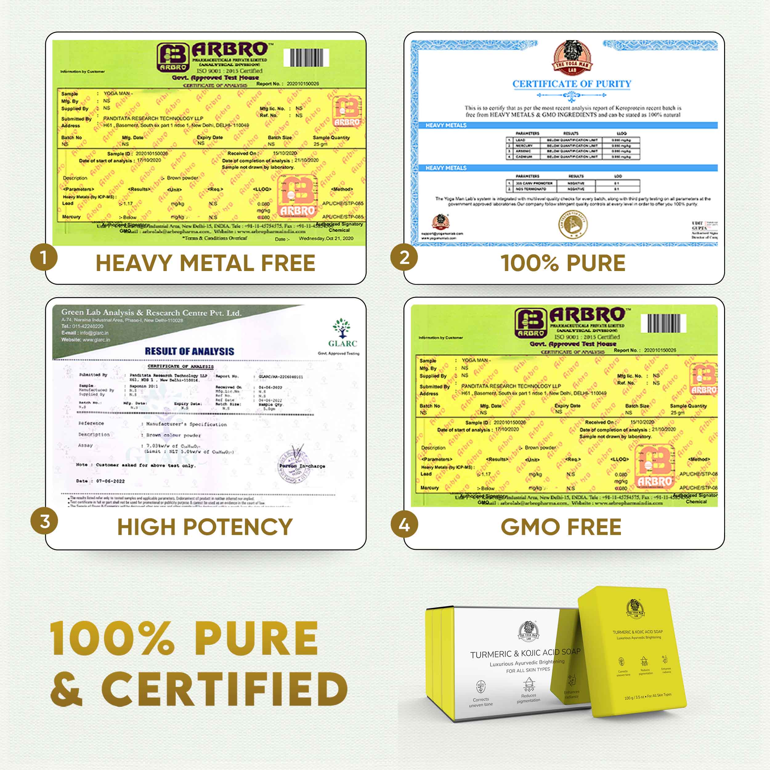 YogaManLab® Turmeric Kojic Herbal Soap – Gentle Skin Cleanser With Ayurvedic Ingredients – Pack of 3 Bars - Image 3