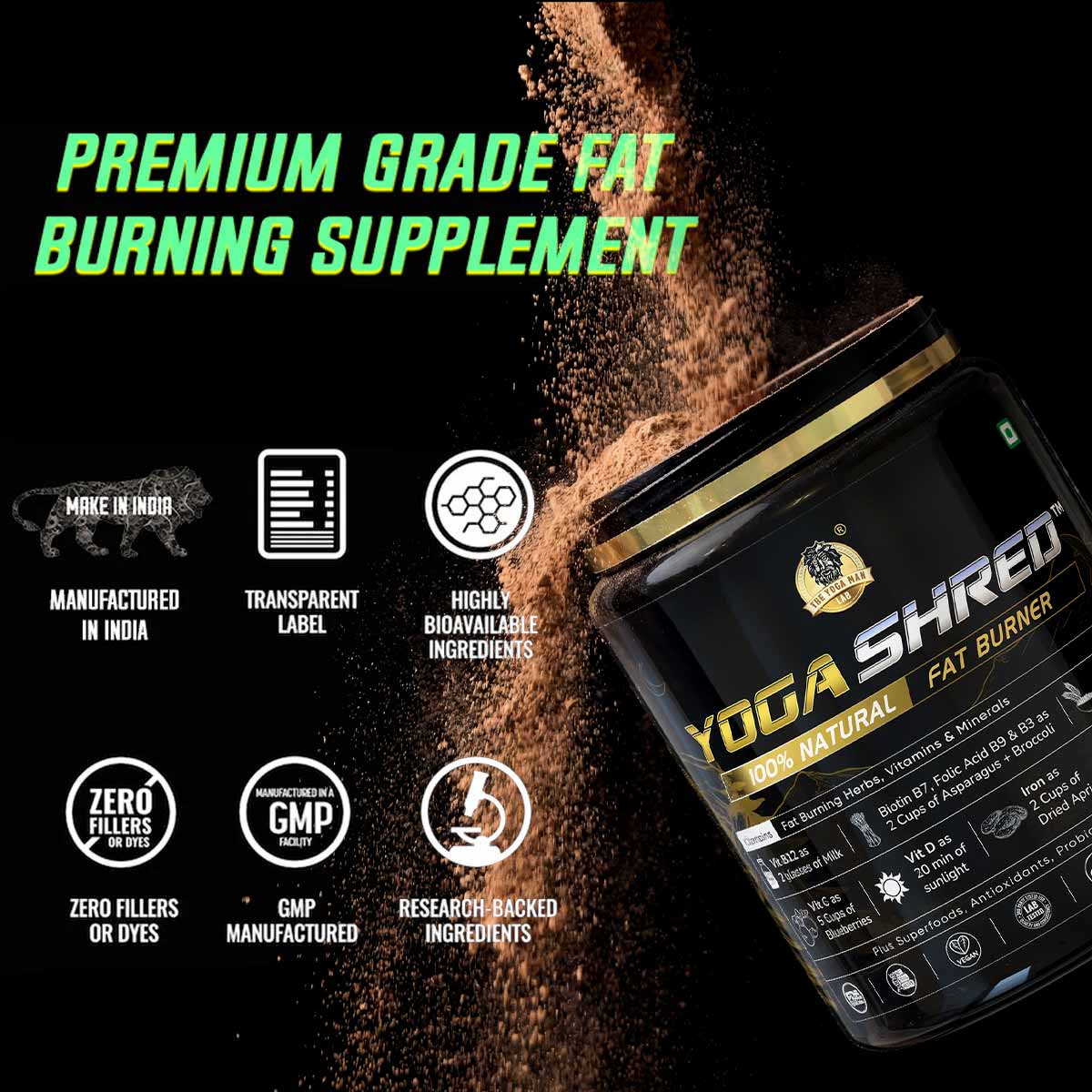 YogaManLab® YOGA SHRED - Burn Fat At-Home Ayurvedic Supplement Powder(Men) | Helps in Weight Loss & Boosting Energy | Ayurvedic & 100% Natural - Image 11