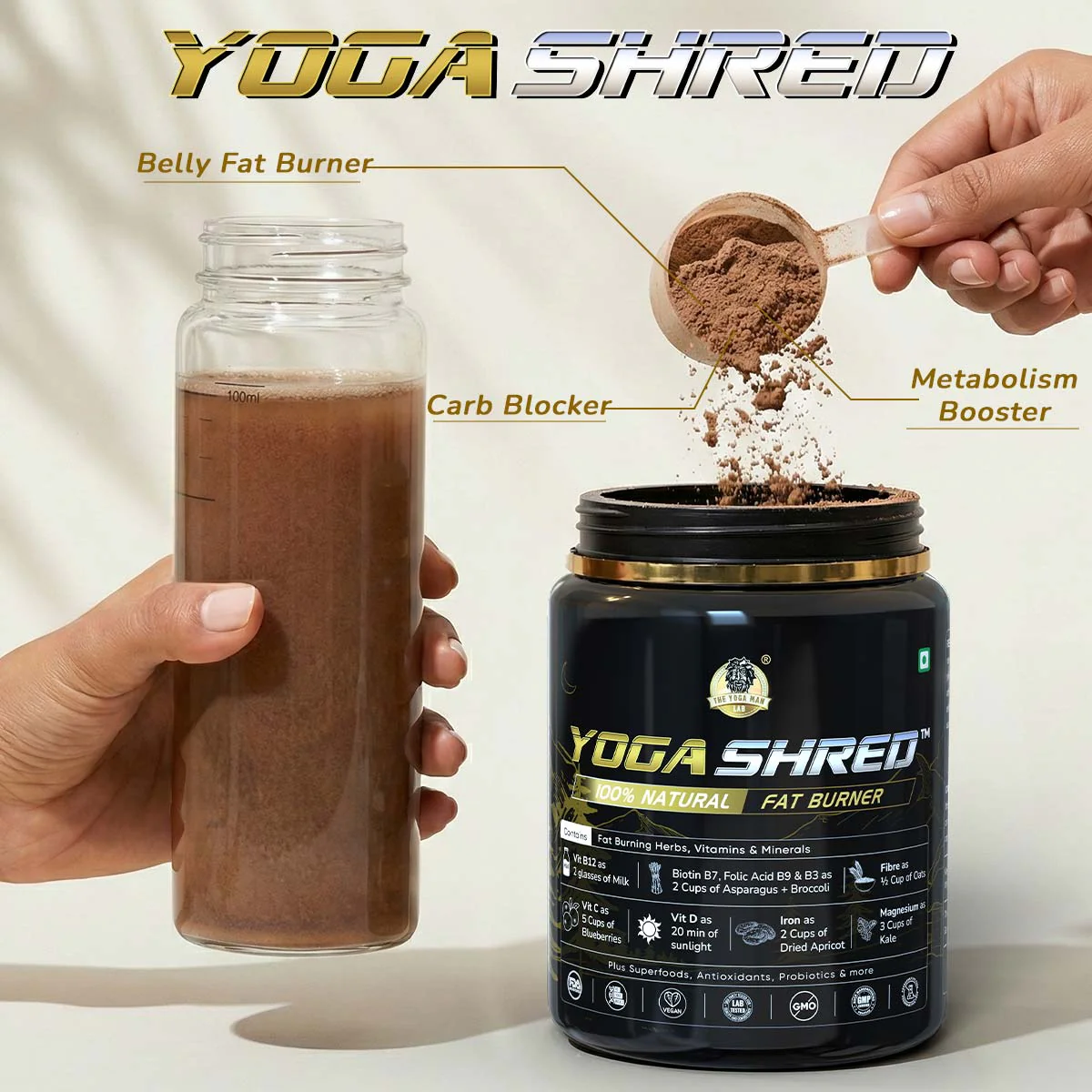 YogaManLab® YOGA SHRED - Burn Fat At-Home Ayurvedic Supplement Powder(Women) | Helps in Weight Loss & Boosting Energy | Ayurvedic & 100% Natural - Image 6