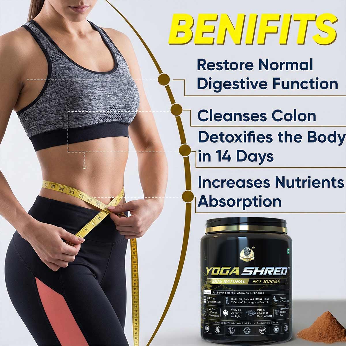 YogaManLab® YOGA SHRED - Burn Fat At-Home Ayurvedic Supplement Powder(Women) | Helps in Weight Loss & Boosting Energy | Ayurvedic & 100% Natural - Image 7