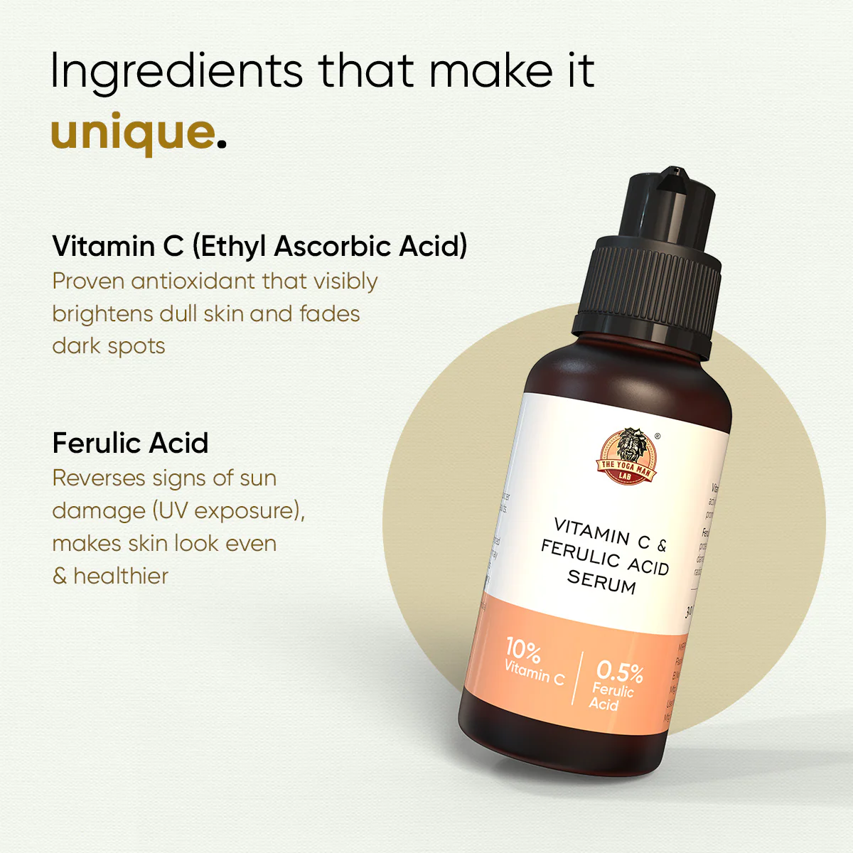 YogaManLab® 10% Pure Vitamin-C & 0.5% Ferulic Acid Face Serum | Brightens Dull Skin, Evens Tone - Image 3