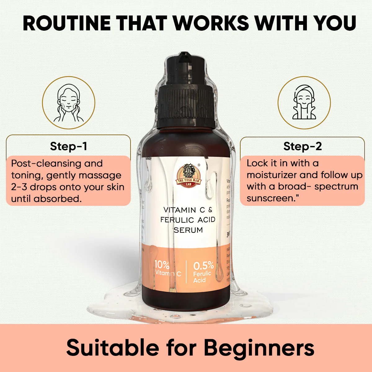 YogaManLab® 10% Pure Vitamin-C & 0.5% Ferulic Acid Face Serum | Brightens Dull Skin, Evens Tone - Image 6