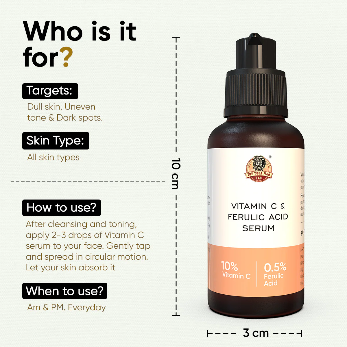 YogaManLab® 10% Pure Vitamin-C & 0.5% Ferulic Acid Face Serum | Brightens Dull Skin, Evens Tone - Image 8