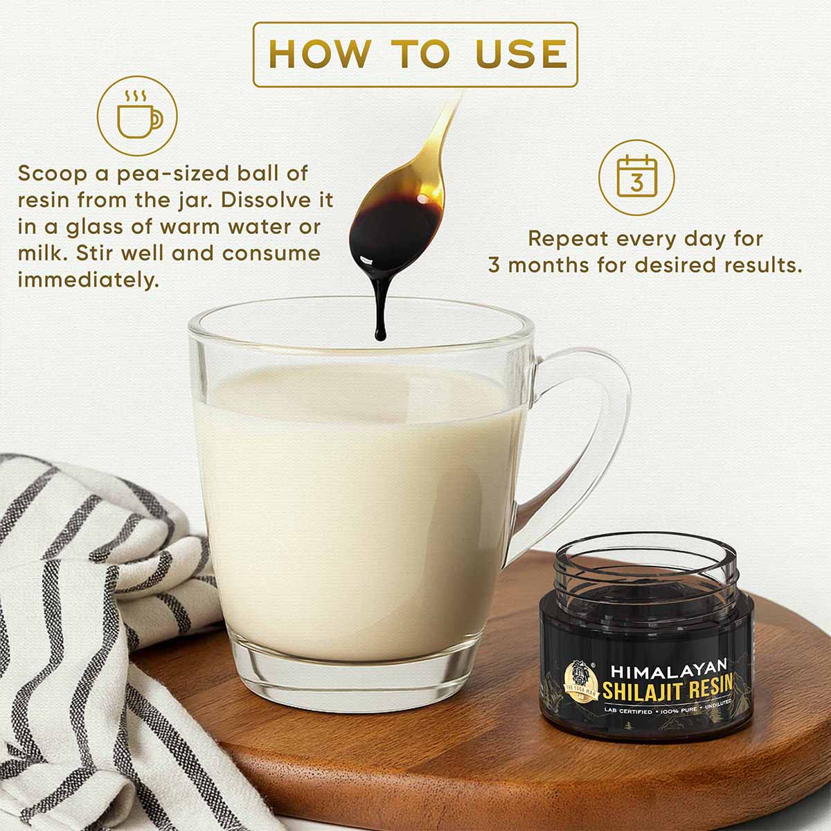 YogaManLab® Himalayan Shilajit Resin Gold | High Fulvic Acid & 87 Trace Minerals | Lab Certified, 100% Natural | 10gm Pack - Image 3